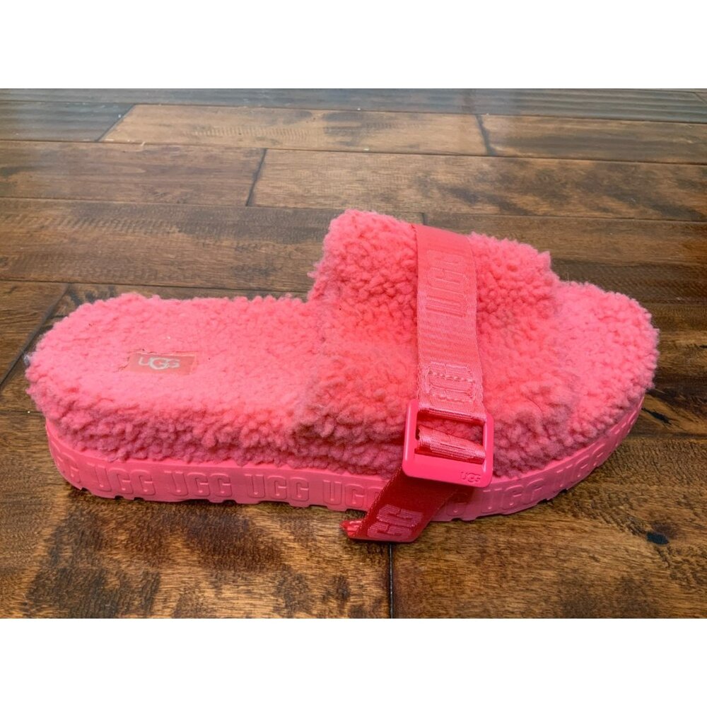 Ugg Pink Sherpa Fleece Fluffita Platform Slide Sandals, Size 11 | 42